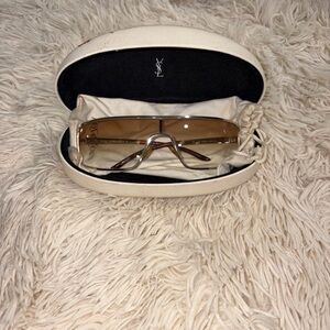 Yves Saint Laurent Vintage Brown Gradient Shield Sunglasses with Gold Accents